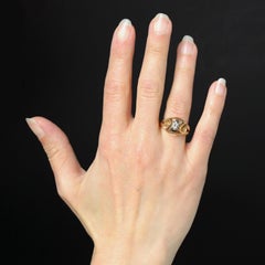 French 1960s White Sapphire 18 Karat Rose Gold Retro Ring