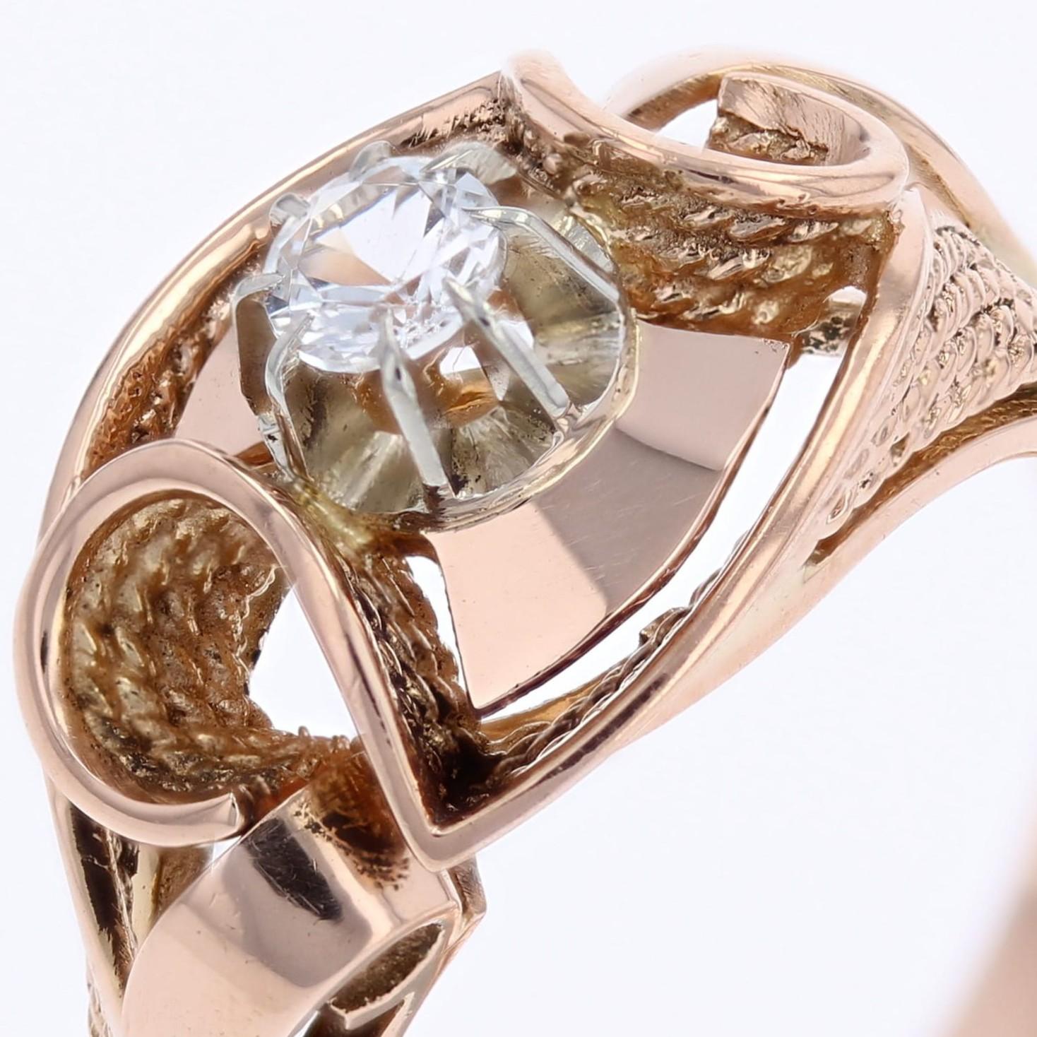 French 1960s White Sapphire 18 Karat Rose Gold Retro Ring in vendita 3
