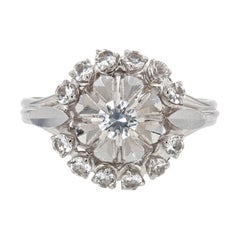 French 1960s White Sapphire 18 Karat White Gold Cluster Ring