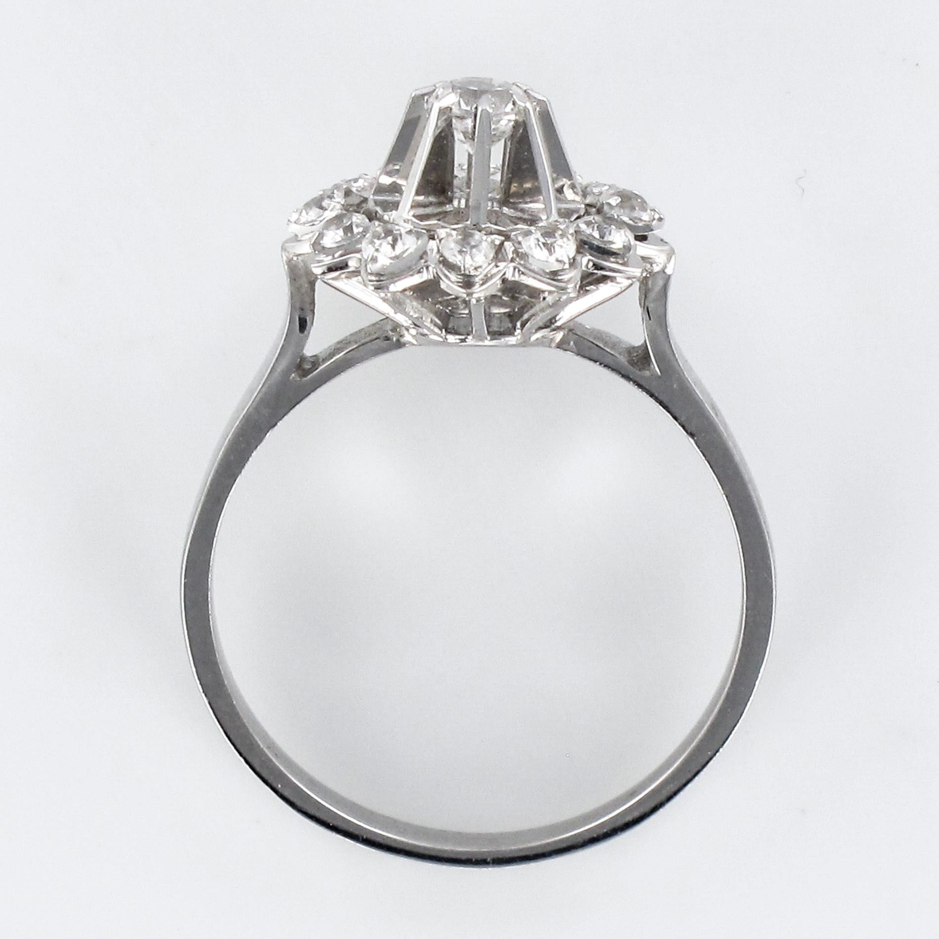 French 1960s White Sapphire 18 Karat White Gold Retro Ring 9