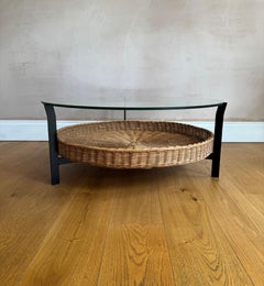 French 1960’s wicker & glass two tier table