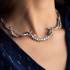 French 1967 Mauboussin 15 Carat Diamonds Platinum 18 Karat White Gold Necklace