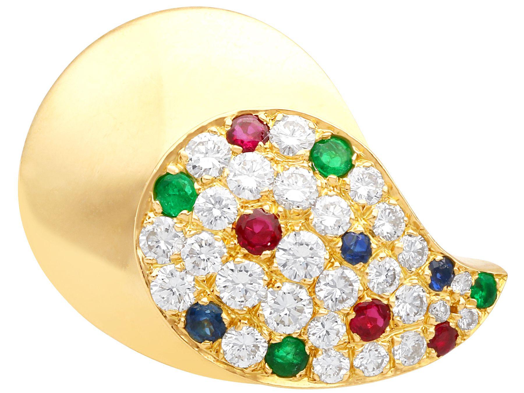 Retro French 1.97 Carat Diamond Ruby Emerald and Sapphire 18k Yellow Gold Earrings For Sale