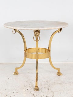 French 1970 Empire Style Side Table with White Marble Top