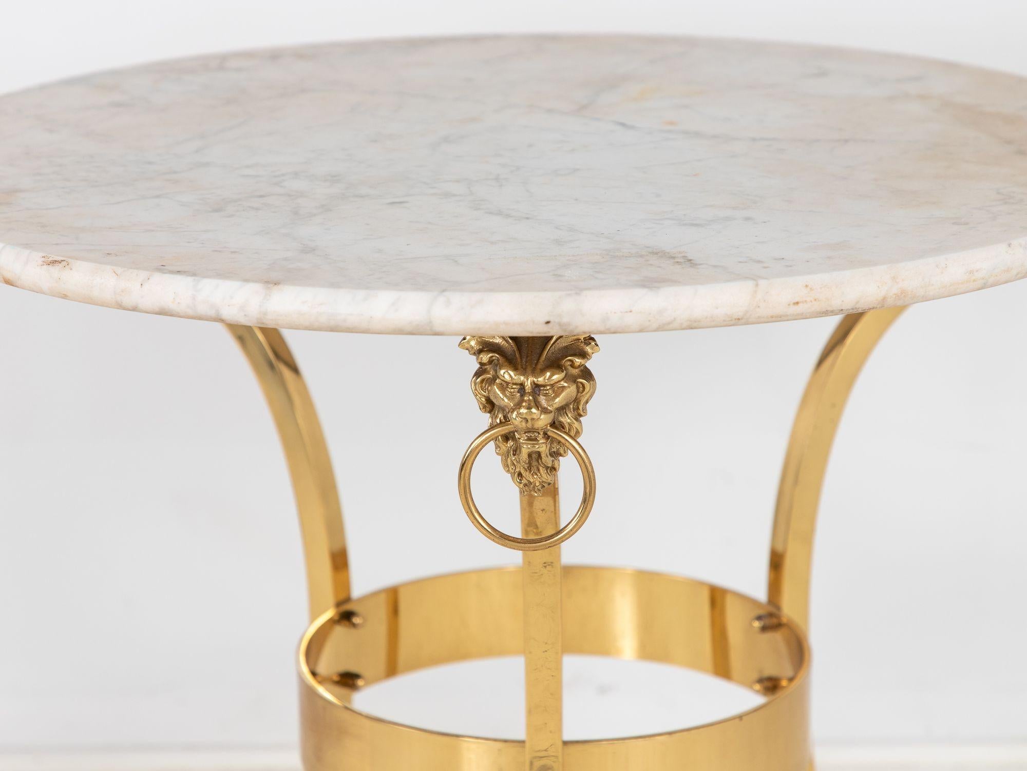 Late 20th Century French 1970 Empire Style Side Table with White Marble Top For Sale