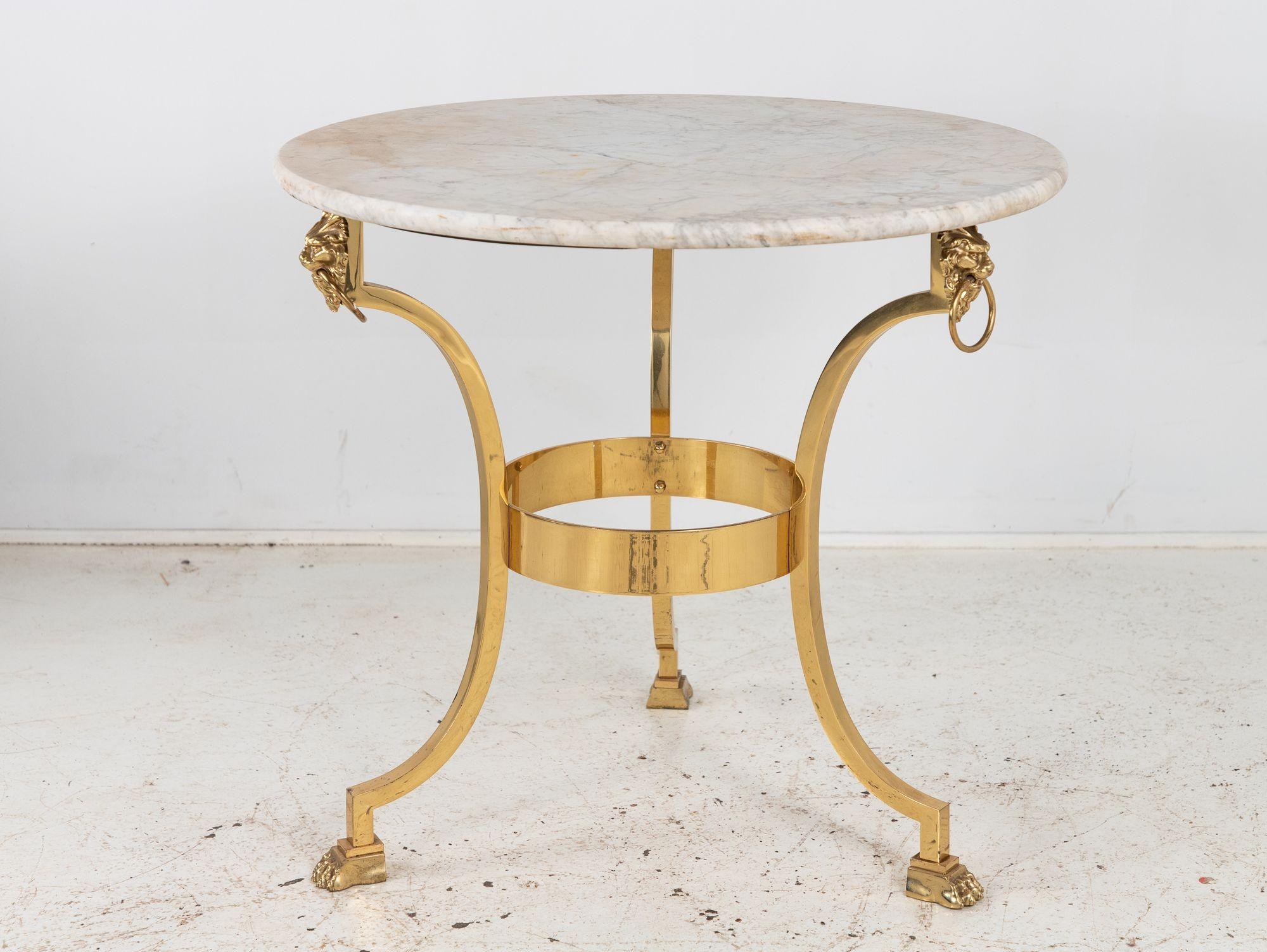 Brass French 1970 Empire Style Side Table with White Marble Top For Sale