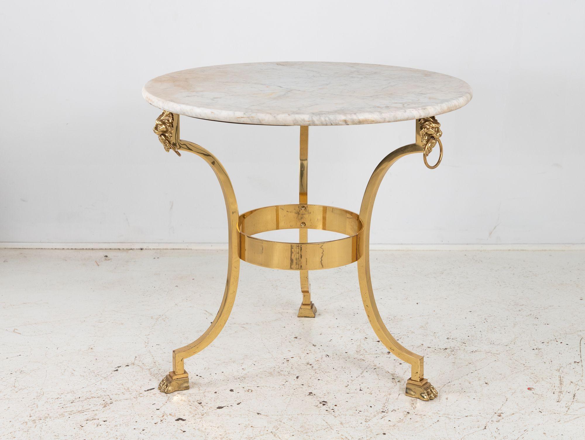 French 1970 Empire Style Side Table with White Marble Top For Sale 1