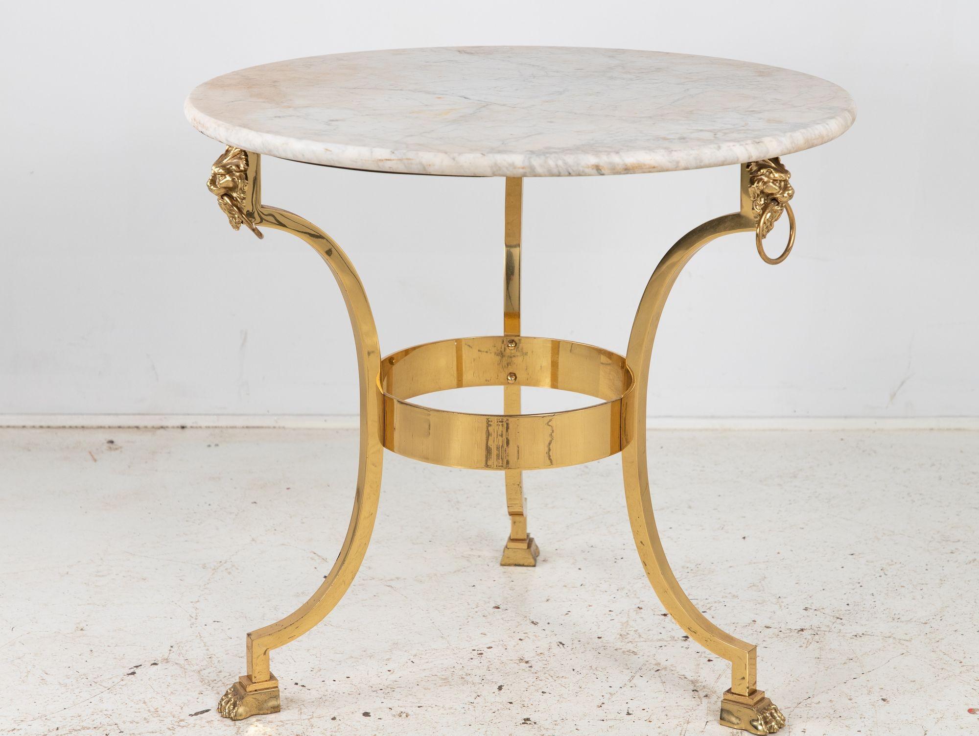 French 1970 Empire Style Side Table with White Marble Top For Sale 2