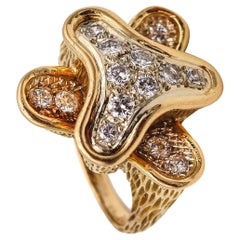 French 1970 Modernism Free Form Ring in 18Kt Gold Platinum with 1.12 Cts Diamond