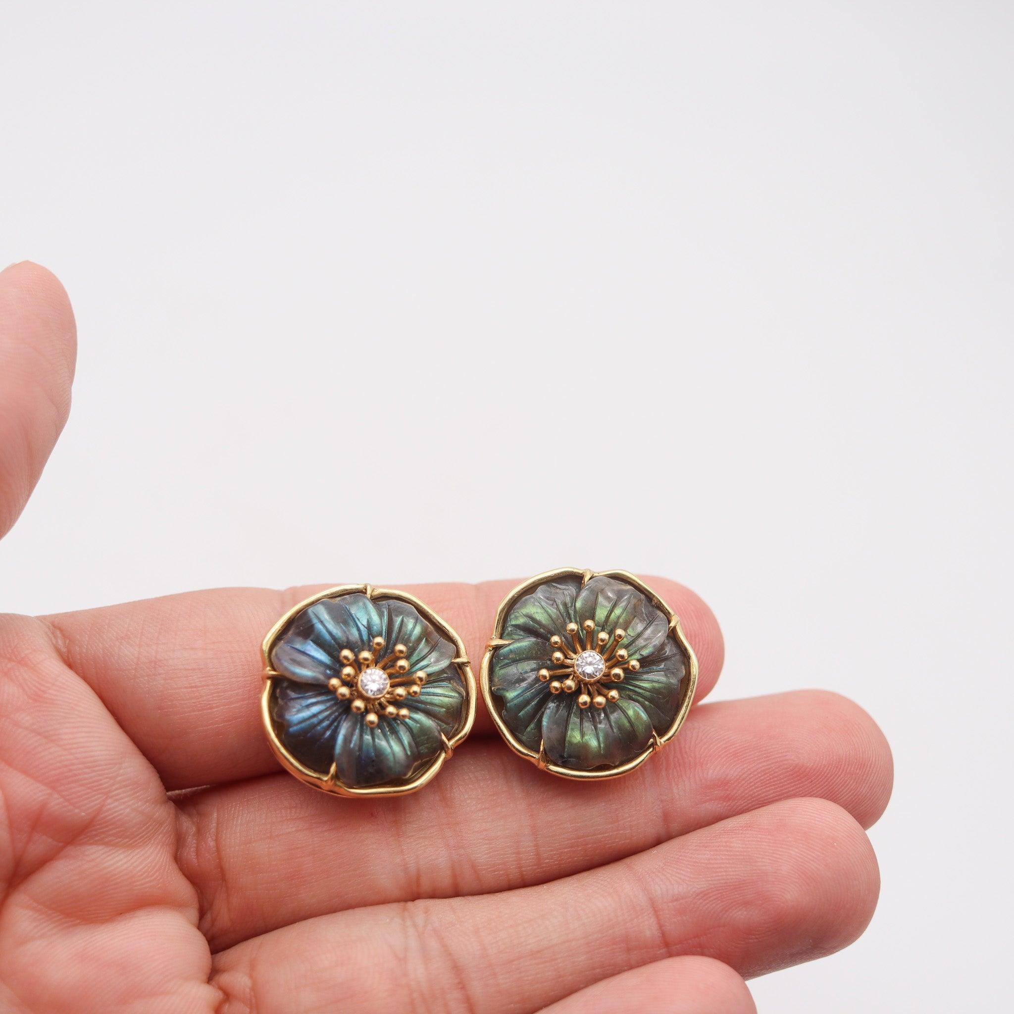 Pendientes Modernistas FRANCESES 1970 Oro 18Kt Con Diamantes y Labradoritas 30,20 qt en venta 2