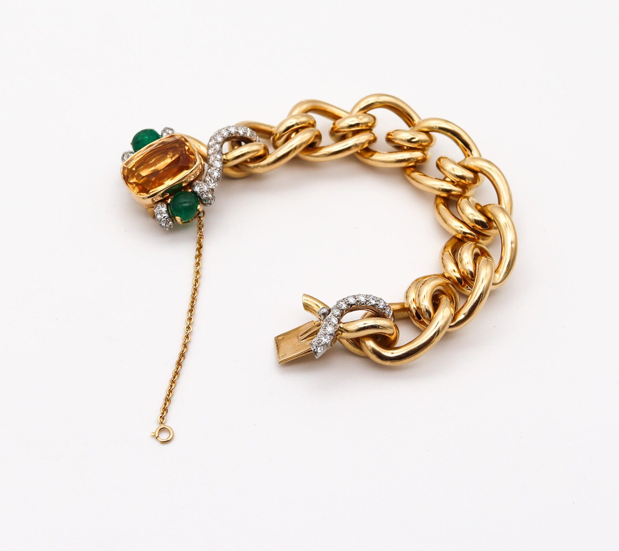 Women's FRENCH 1970 Mousetrap Bracelet In 18Kt Gold & Platinum With 25.41 Ctw Gemstones