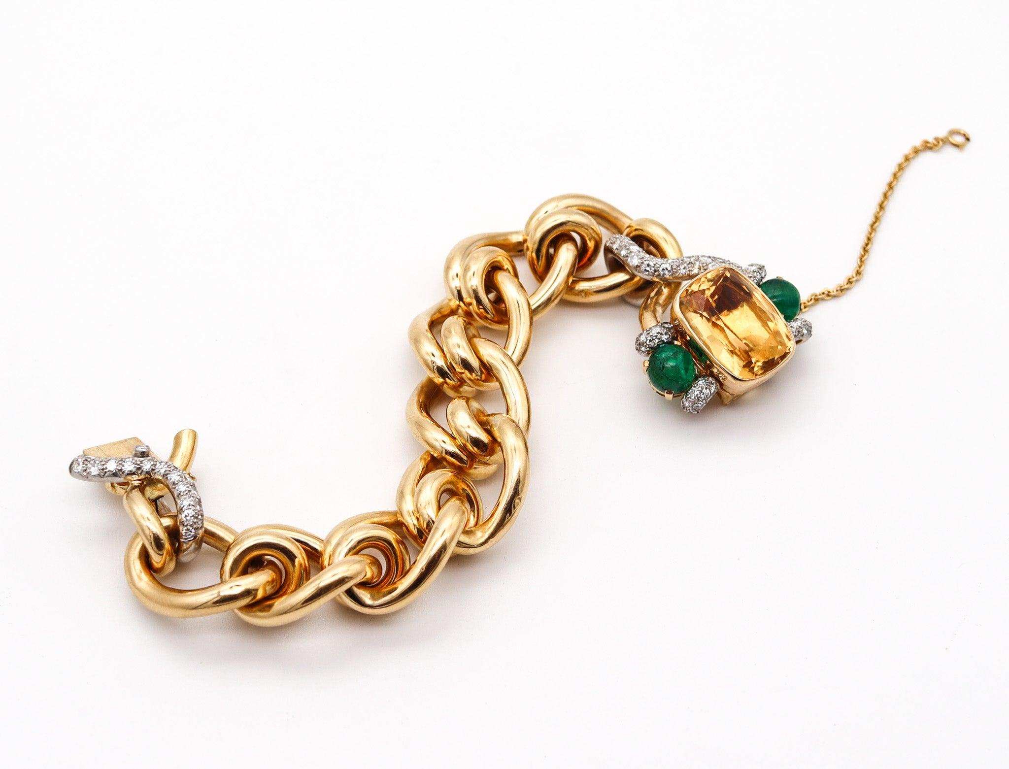 FRENCH 1970 Mousetrap Bracelet In 18Kt Gold & Platinum With 25.41 Ctw Gemstones 1