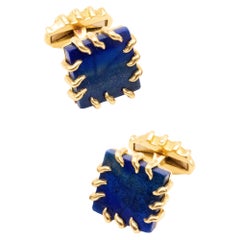 French, 1970 Rare Bergdorf Goodman Pair Cufflinks 18Kt Yellow Gold Lapis Lazuli