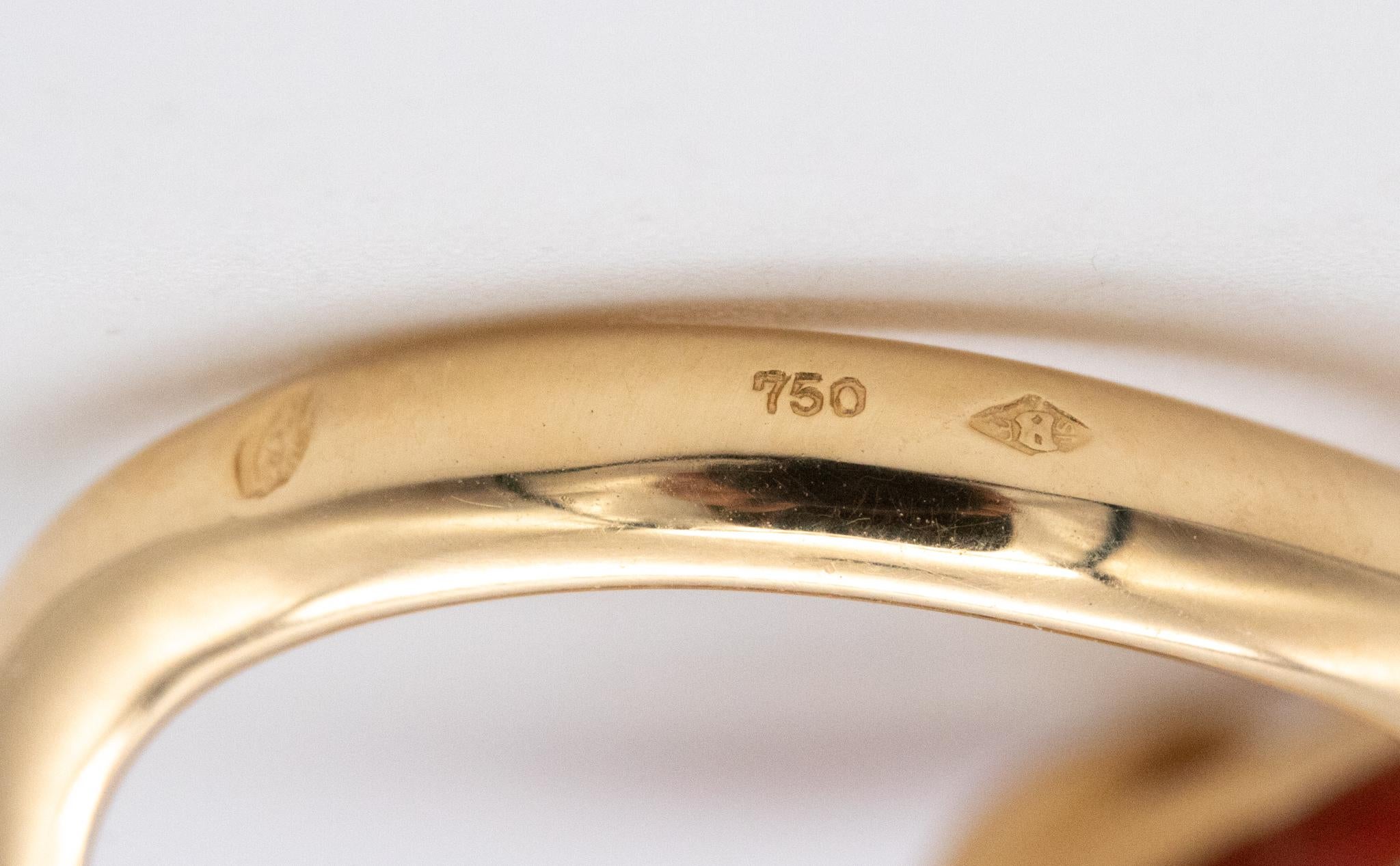 French 1970 Toi Et Moi Ring in 18Kt Yellow Gold with VVS Diamonds and Coral 1