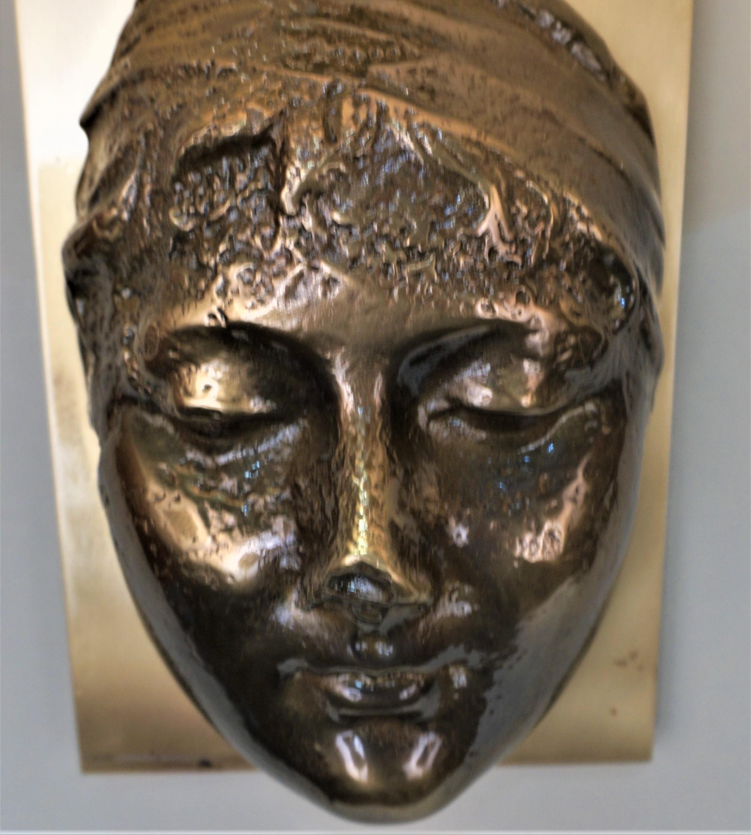 Bronzed French 1970' Bronze Face Sculpture Wall Sconces For Sale