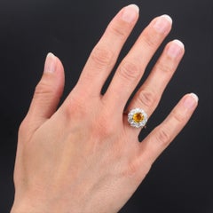 French 1970s 1.60 Carat Yellow Sapphire Diamonds 18 Karat White Gold Daisy Ring