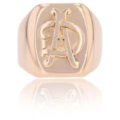 French 1970s 18 Karat Rose Gold Retro Initial AD Signet Ring