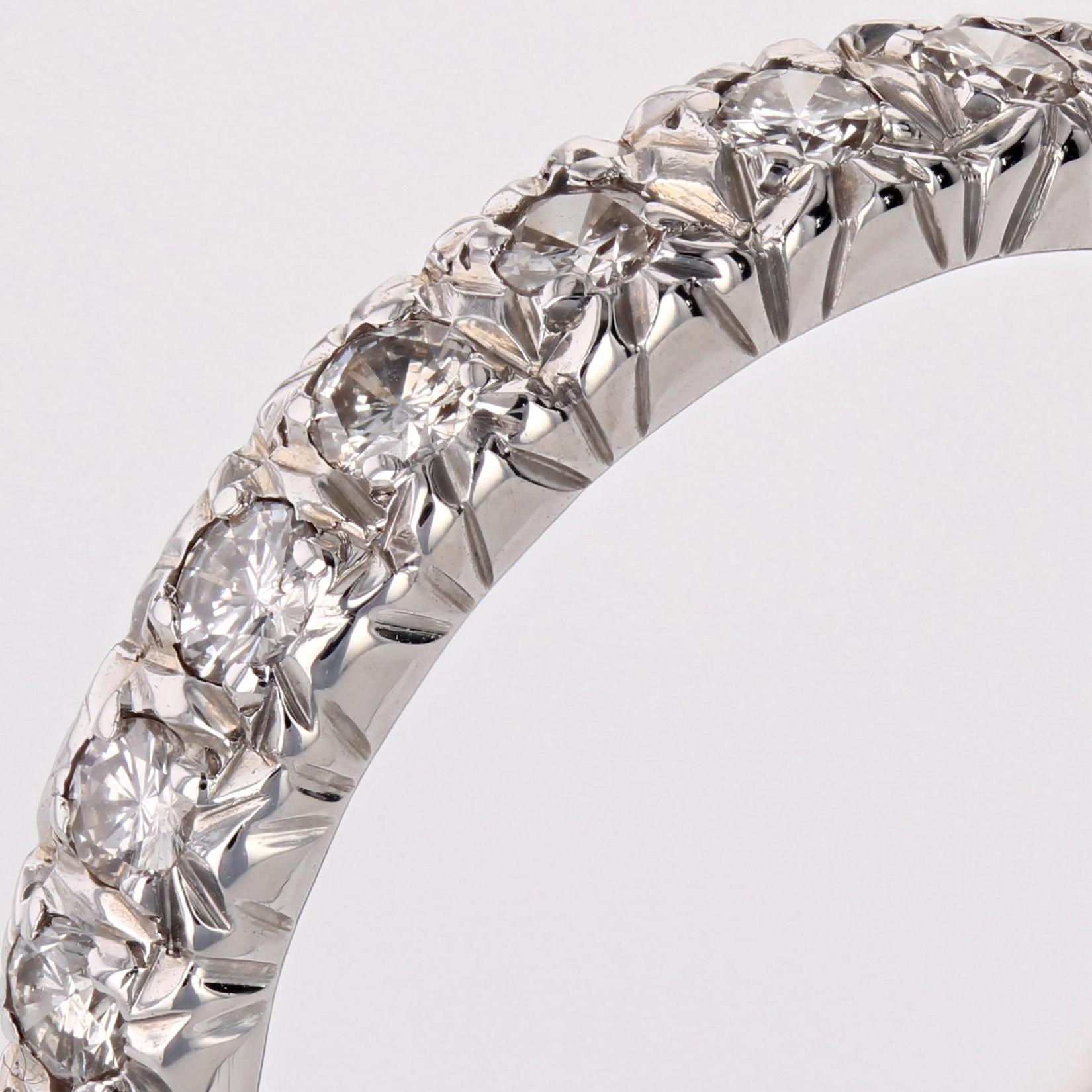 French 1970s 18 Karat White Gold Diamonds Wedding Ring For Sale 4