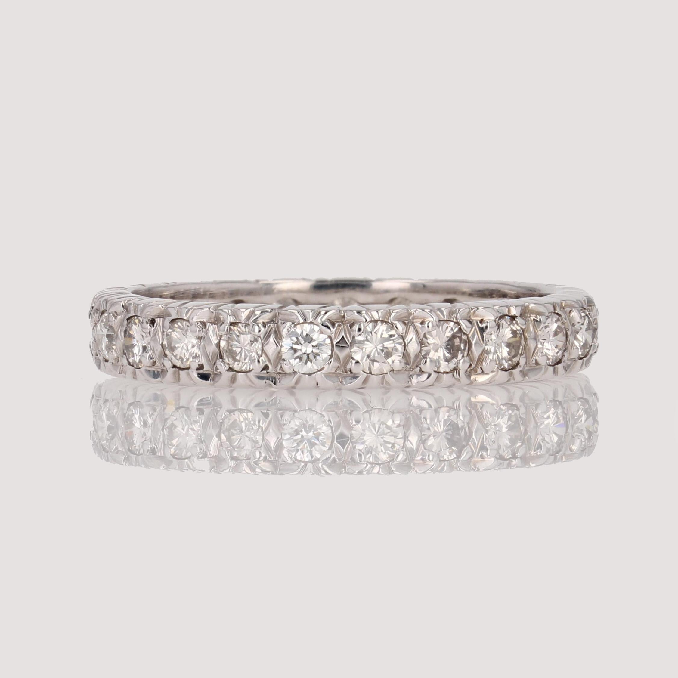 French 1970s 18 Karat White Gold Diamonds Wedding Ring For Sale 6