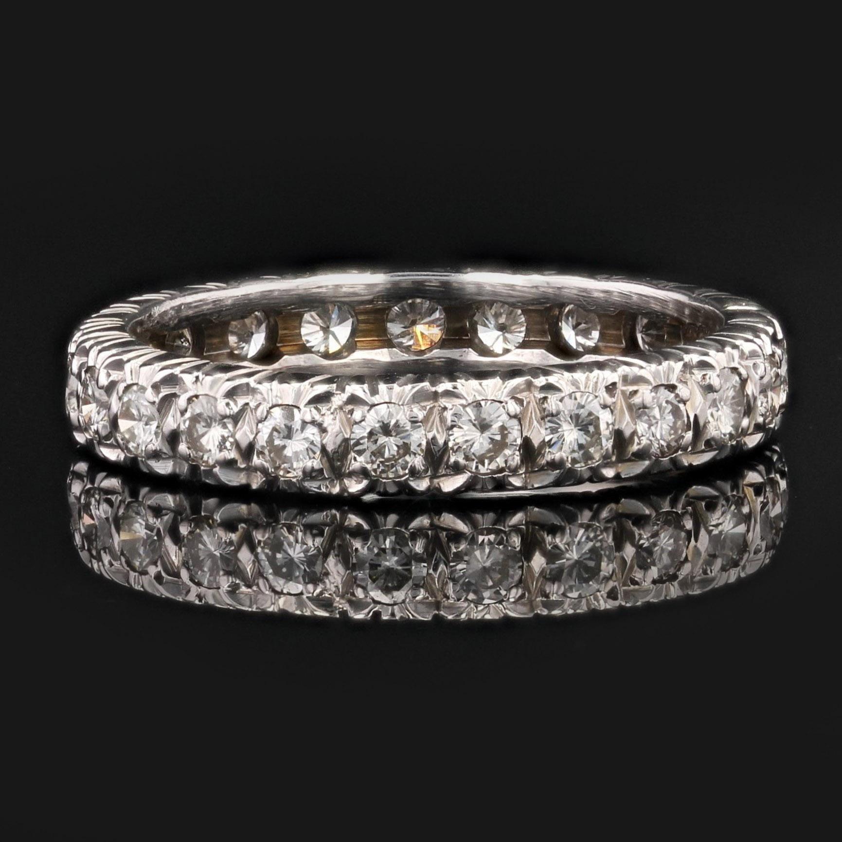 Retro French 1970s 18 Karat White Gold Diamonds Wedding Ring For Sale