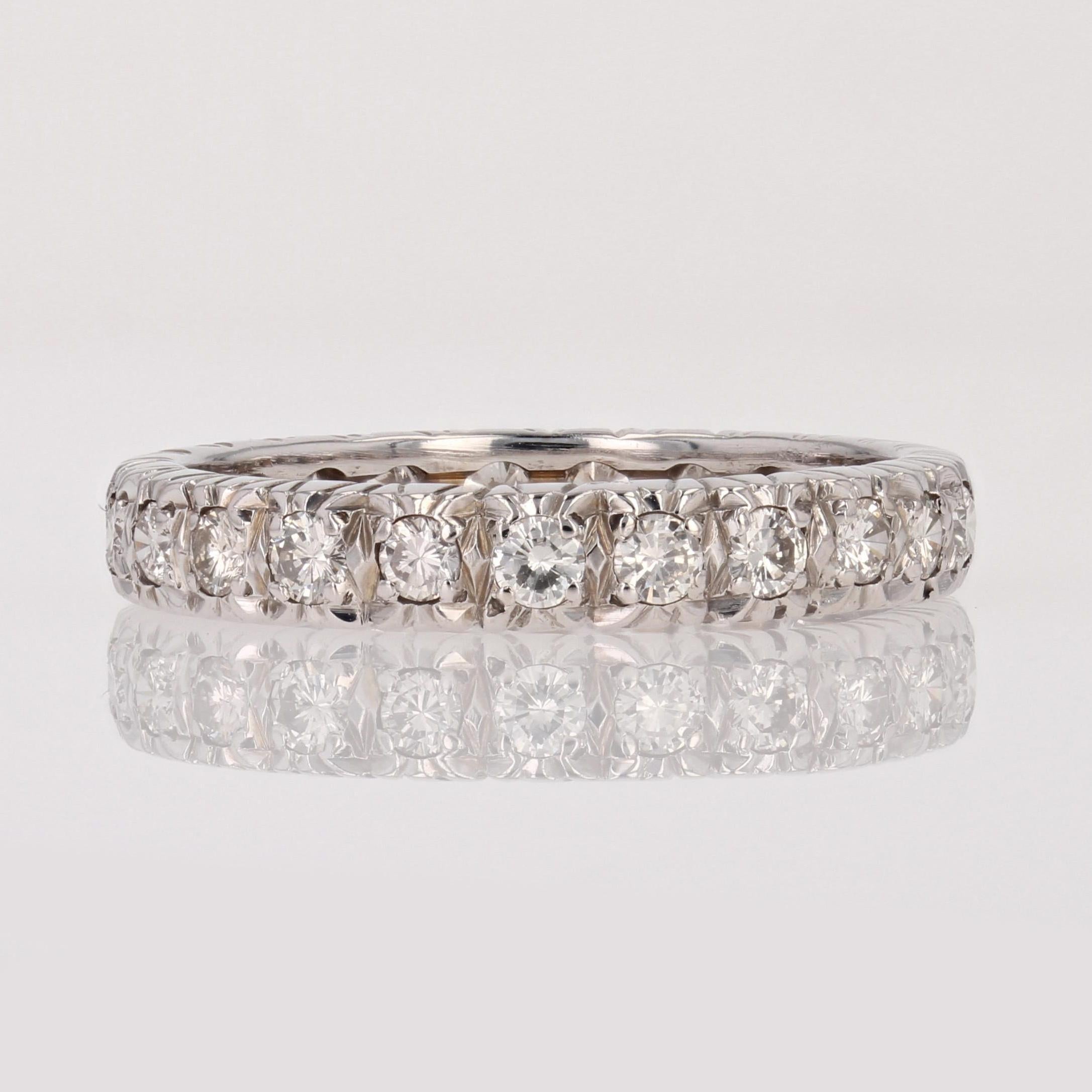 Women's French 1970s 18 Karat White Gold Diamonds Wedding Ring For Sale