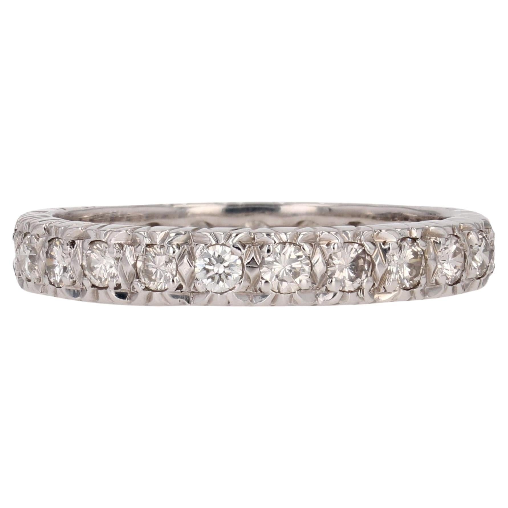French 1970s 18 Karat White Gold Diamonds Wedding Ring For Sale