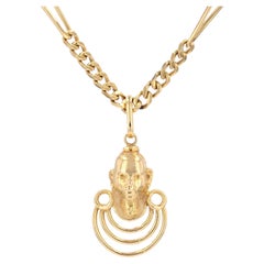French 1970s 18 Karat Yellow Gold Chain and Masai Pendant