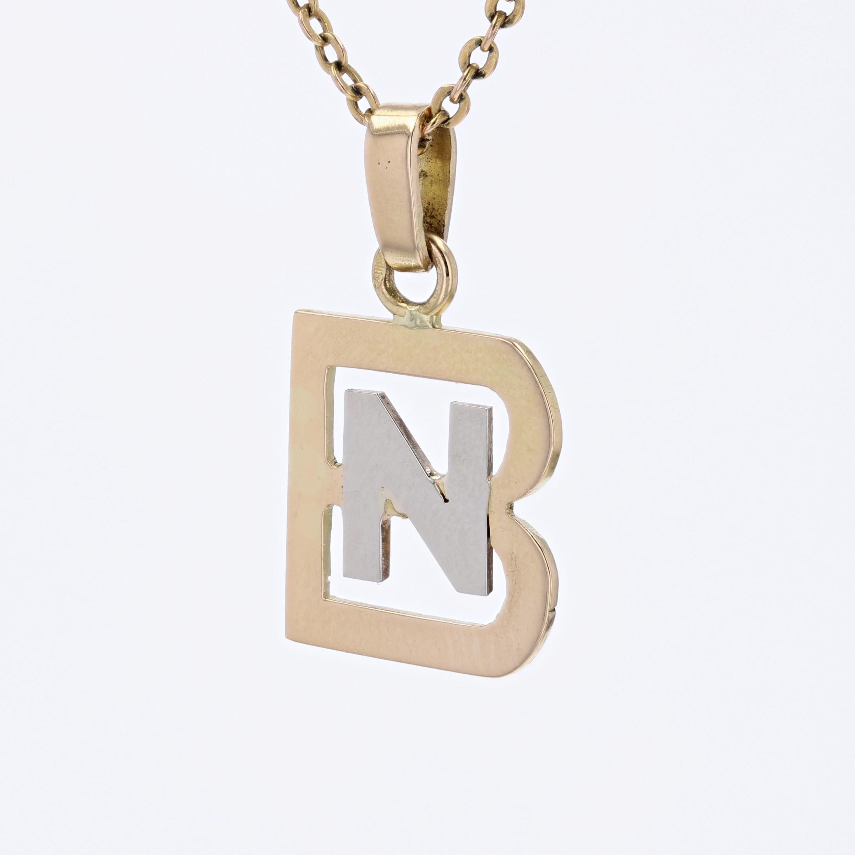 French 1970s 18 Karat Yellow White Gold Initials Pendant In Good Condition For Sale In Poitiers, FR