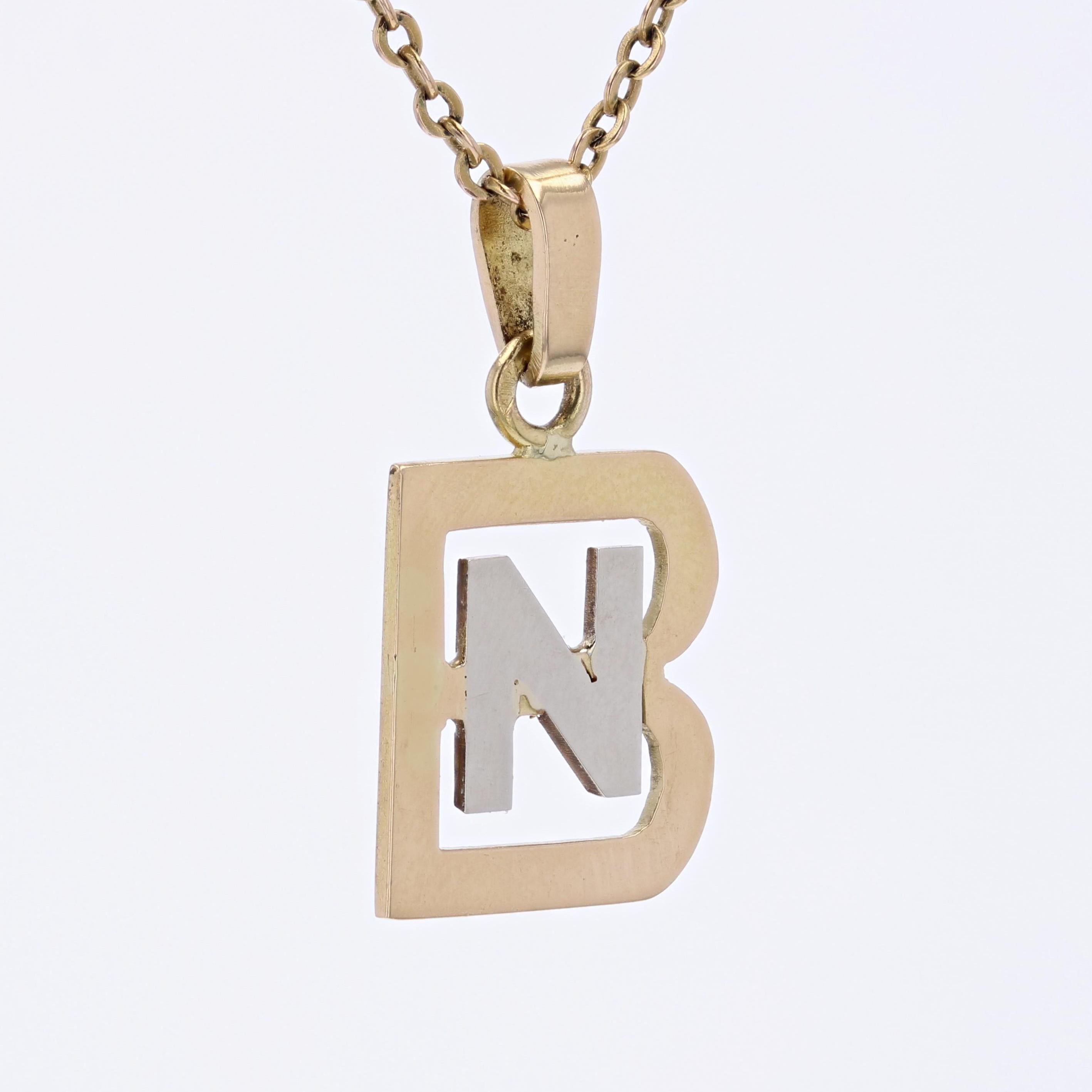 Women's French 1970s 18 Karat Yellow White Gold Initials Pendant For Sale