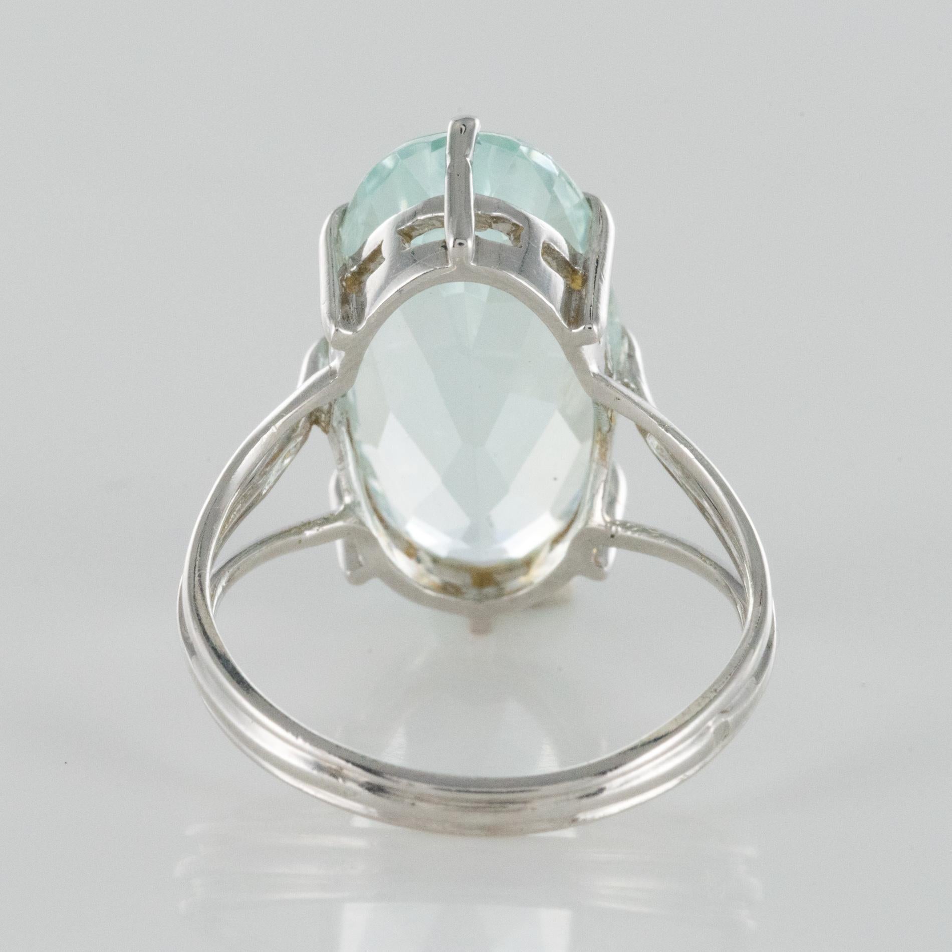 French 1970s 7 Carat Aquamarine 18 Karat White Gold Cocktail Ring 7