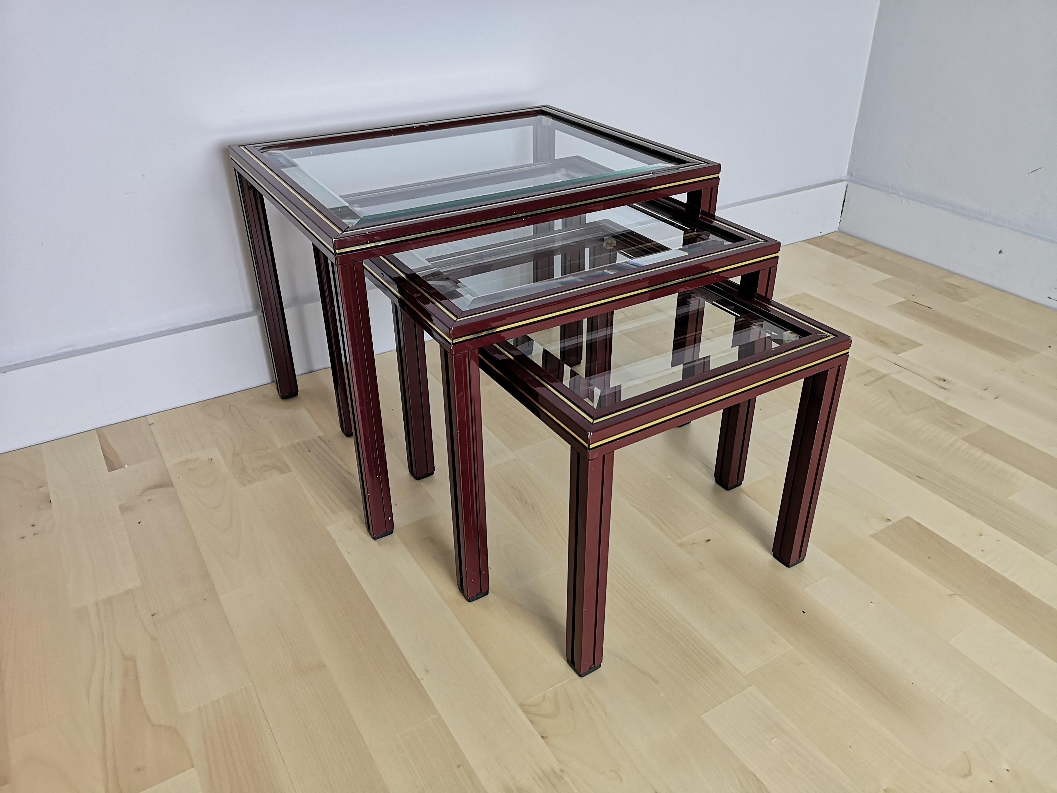 French 1970s Aluminium and Glass Nest of 3 Tables by Pierre Vandel, Paris 5