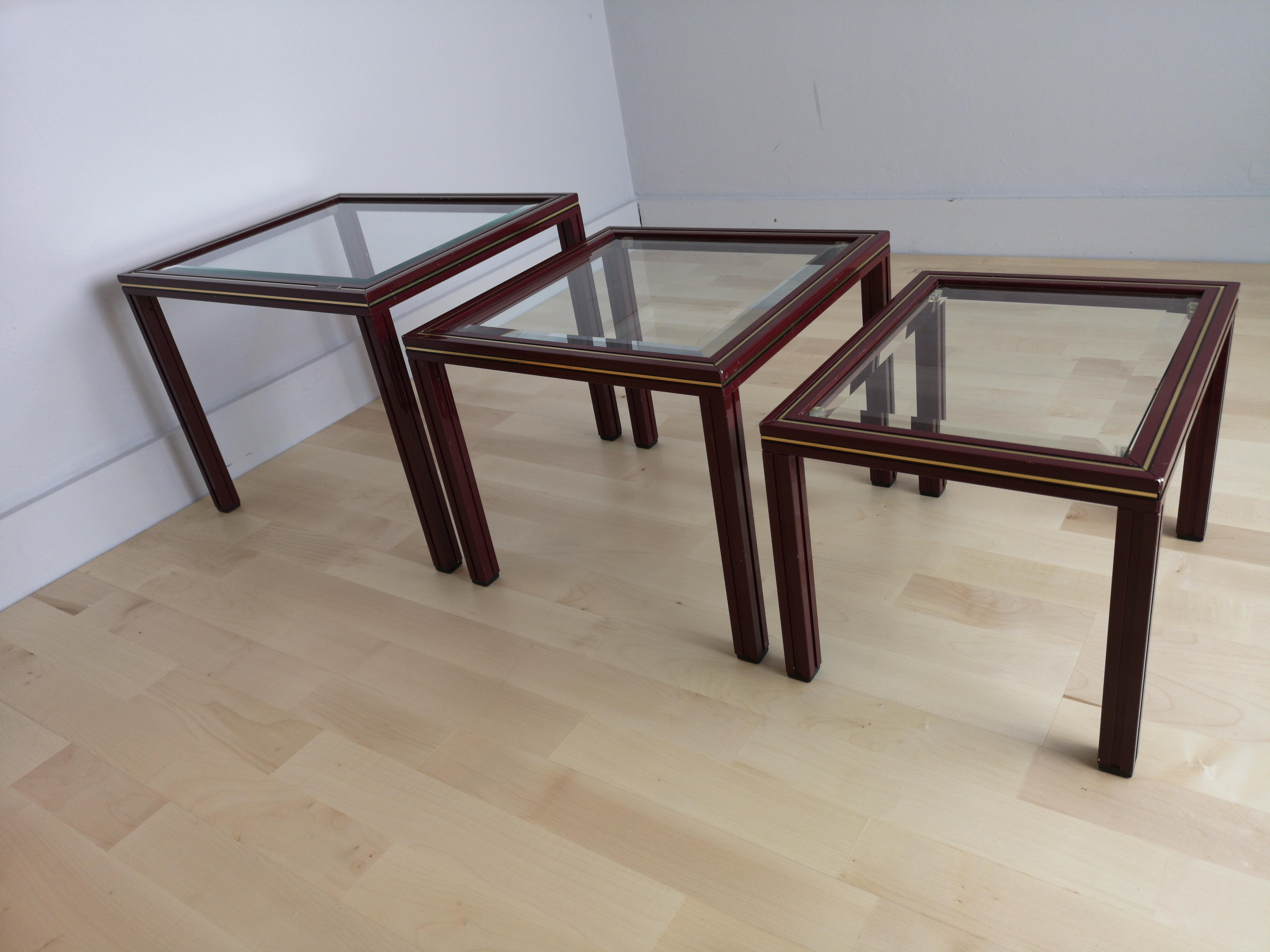 French 1970s Aluminium and Glass Nest of 3 Tables by Pierre Vandel, Paris 8