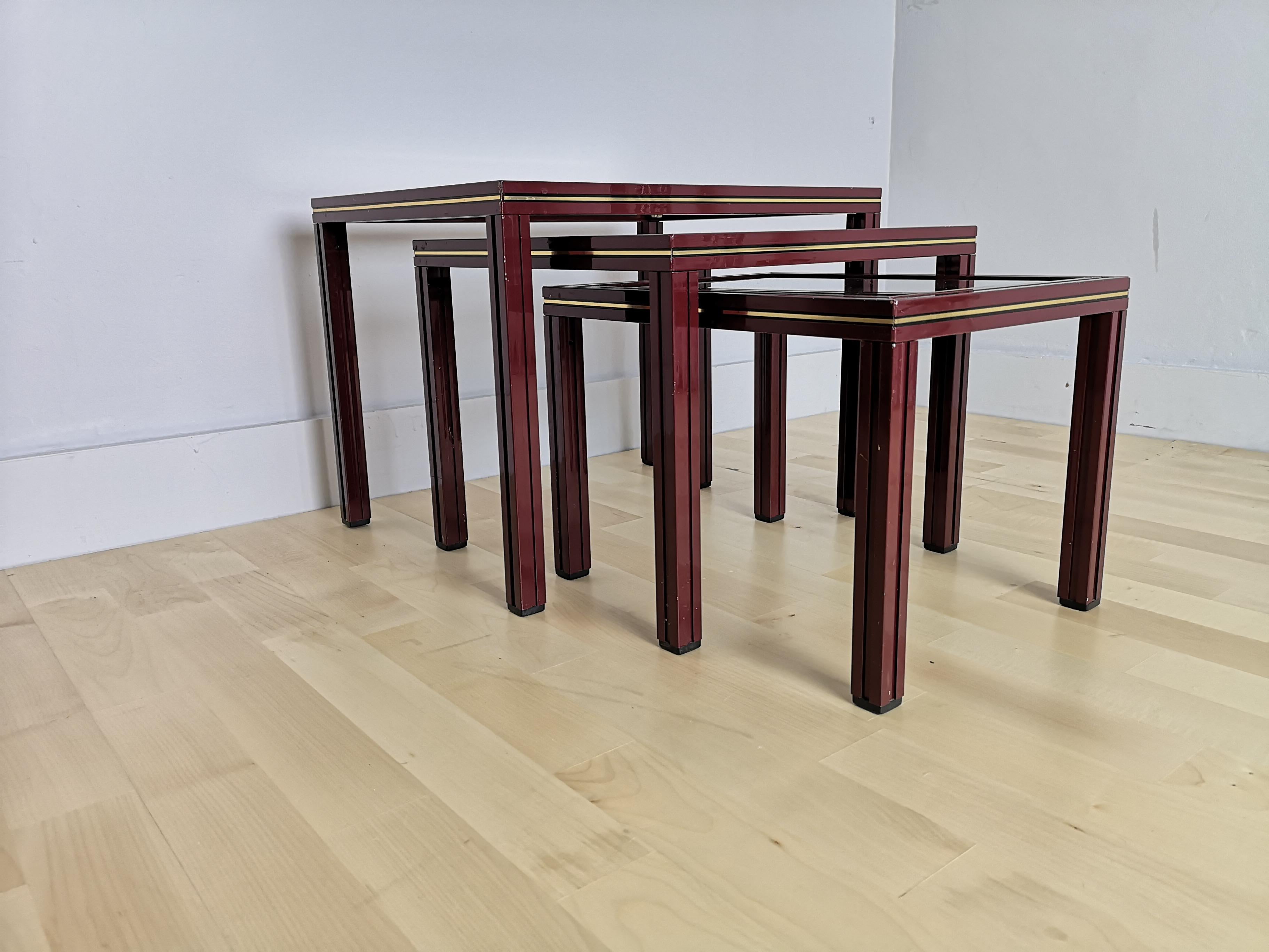 20th Century French 1970s Aluminium and Glass Nest of 3 Tables by Pierre Vandel, Paris
