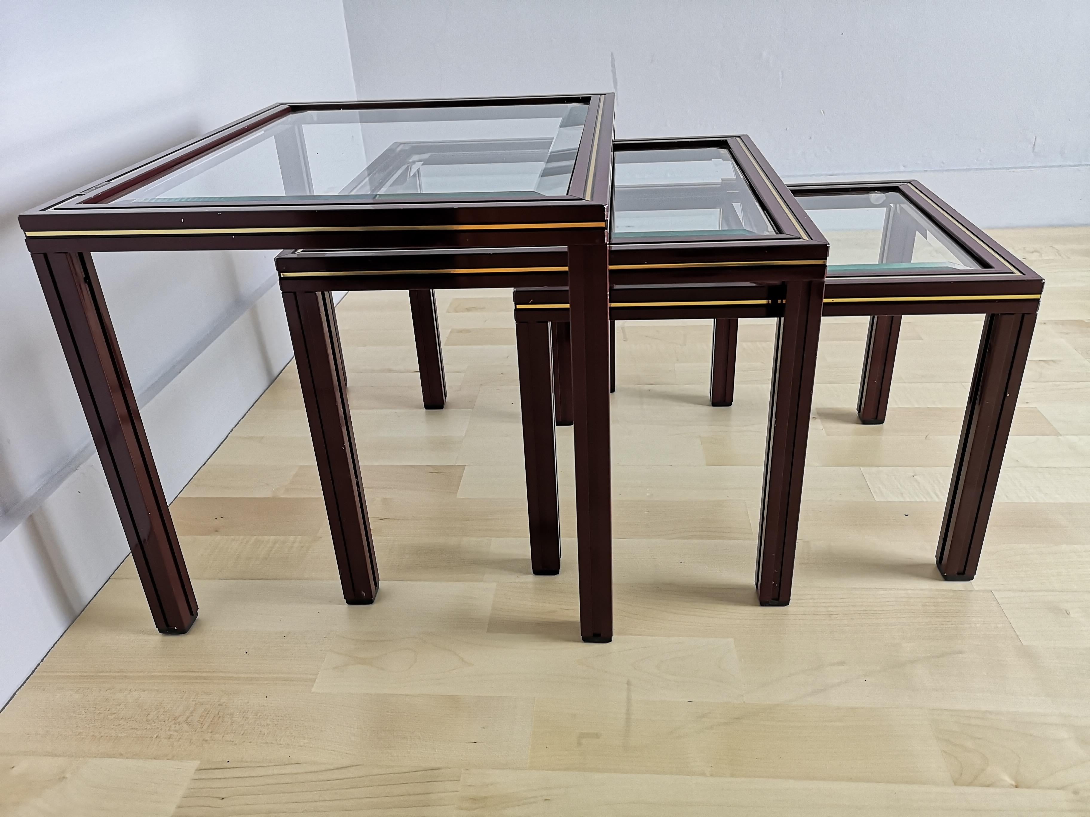 Aluminum French 1970s Aluminium and Glass Nest of 3 Tables by Pierre Vandel, Paris