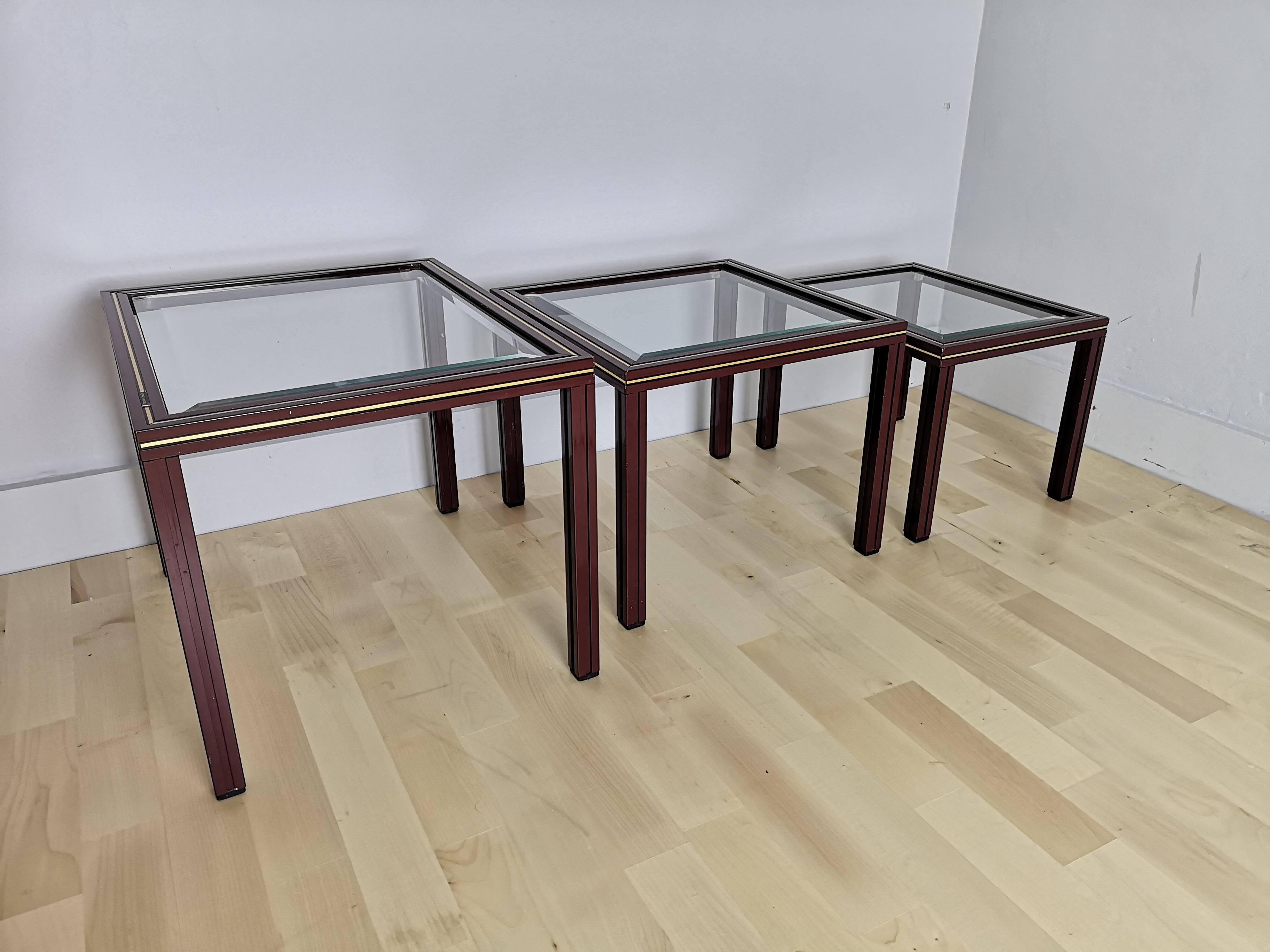 French 1970s Aluminium and Glass Nest of 3 Tables by Pierre Vandel, Paris 1