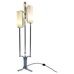 1970s Brushed Aluminum Floor Lamp with four Parchment Shades