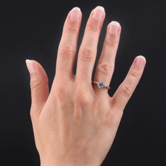 French 1970s Aquamarine 18 Karat White Gold Solitaire Ring