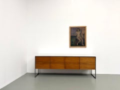 French 1970s Arno sideboard in Rio rosewood veneer with a heavy marble top.