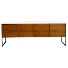 French 1970s Arno sideboard in Rio rosewood veneer with a heavy marble top.