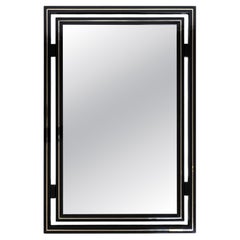 French 1970s Black Lacquer And Aluminium Wall Mirror, Pierre Vandel, Paris