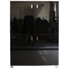 French 1970s Black Lacquered Cabinet