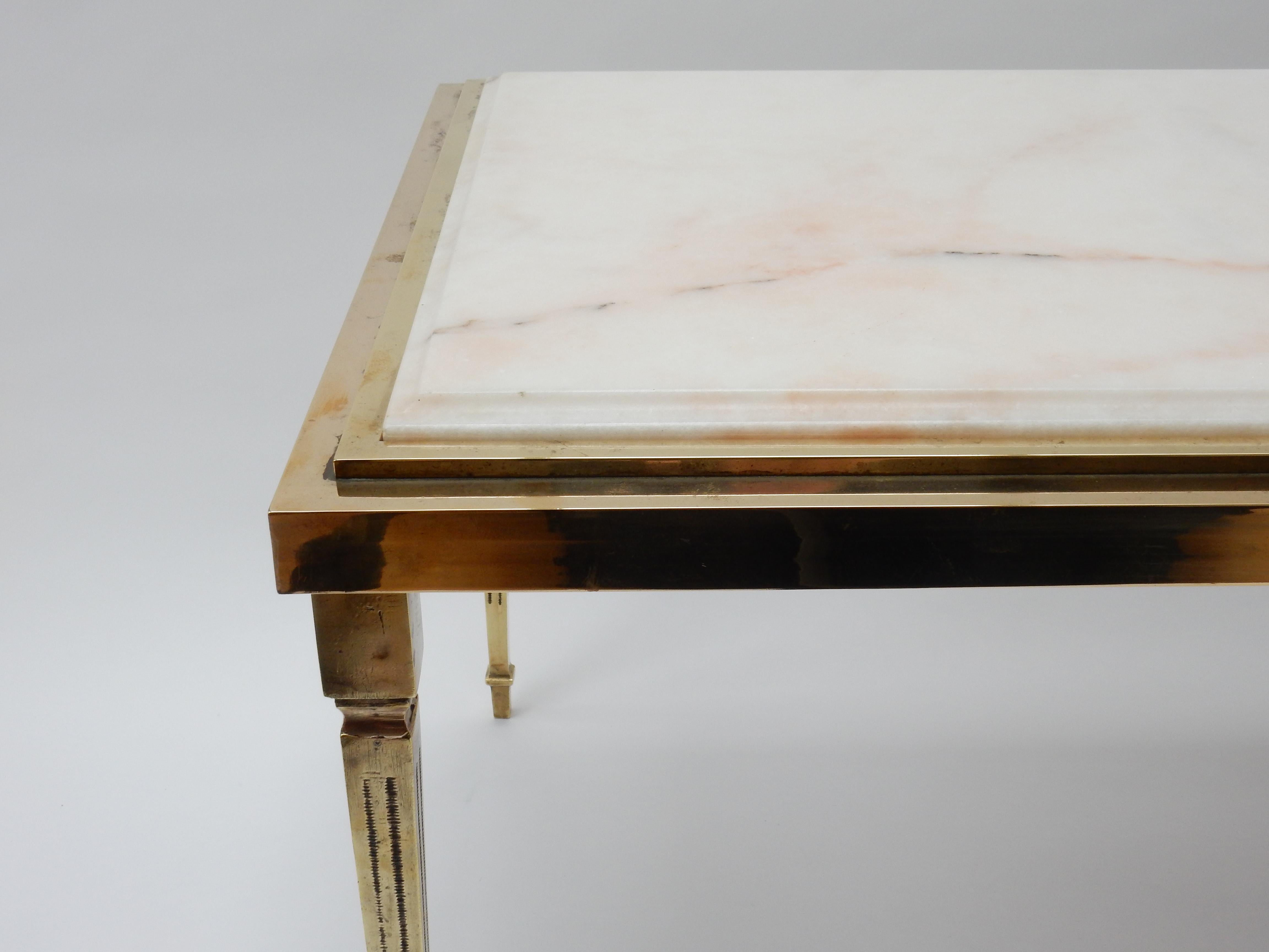 French 1970s  Brass Coffee Table with Marble Top In Good Condition In London, GB