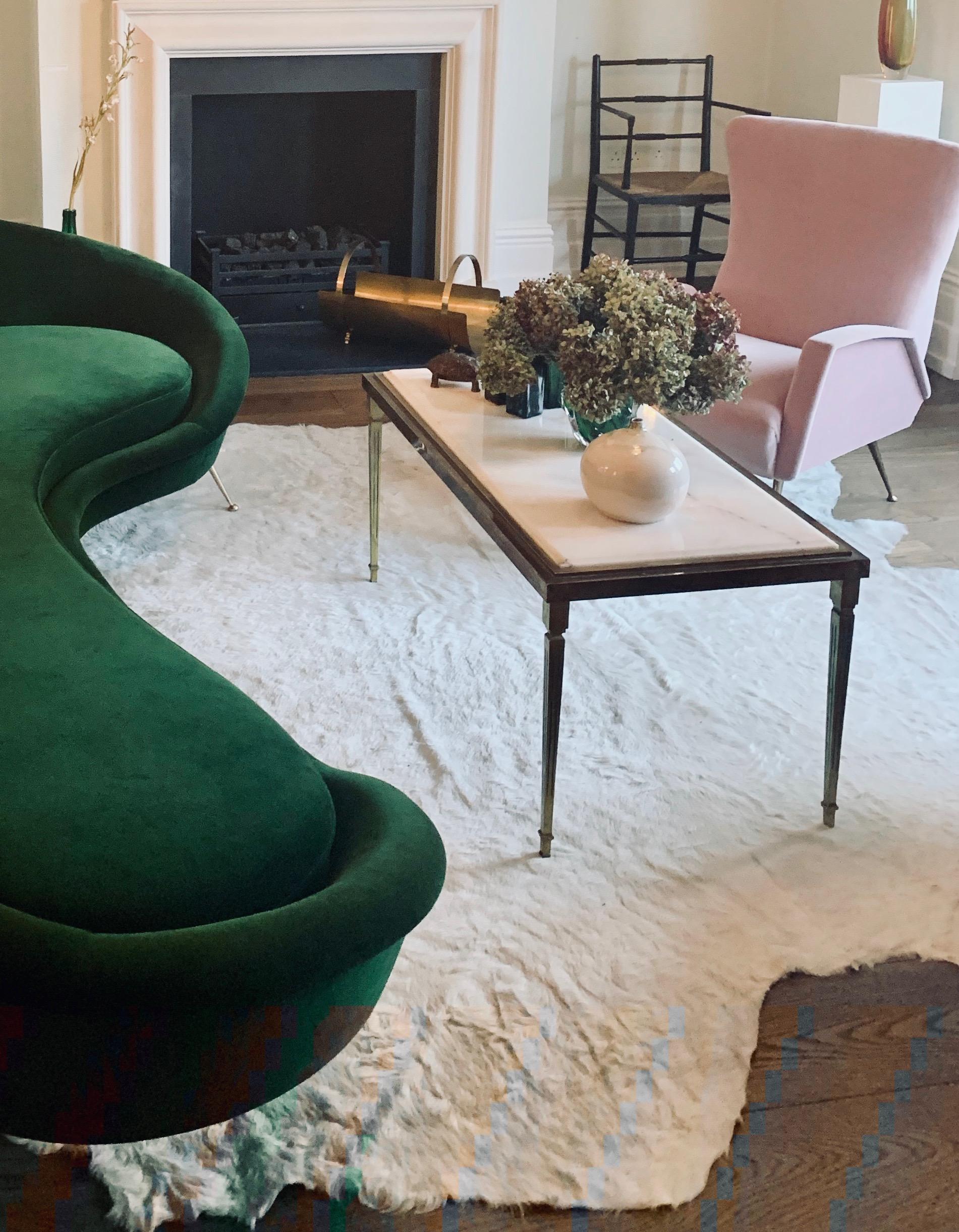 French 1970s  Brass Coffee Table with Marble Top 4