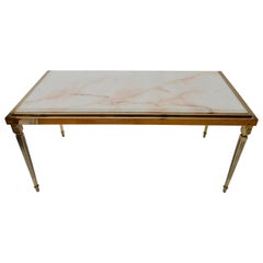 French 1970s  Brass Coffee Table with Marble Top