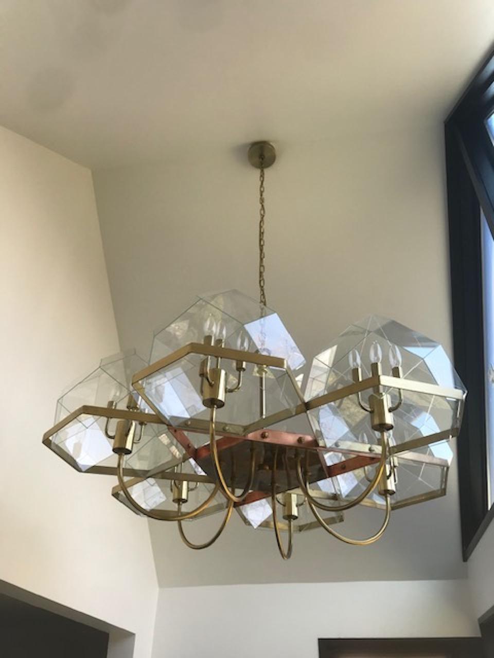 French 1970s Bronze and Glass Dome Six-Arm Chandelier For Sale 3