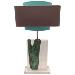 French, 1970s Bronze and Lucite Table Lamp