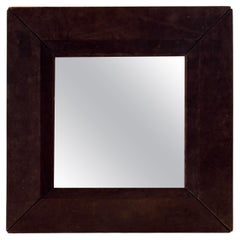 Espejo francés con marco de ante marrón de los años 70