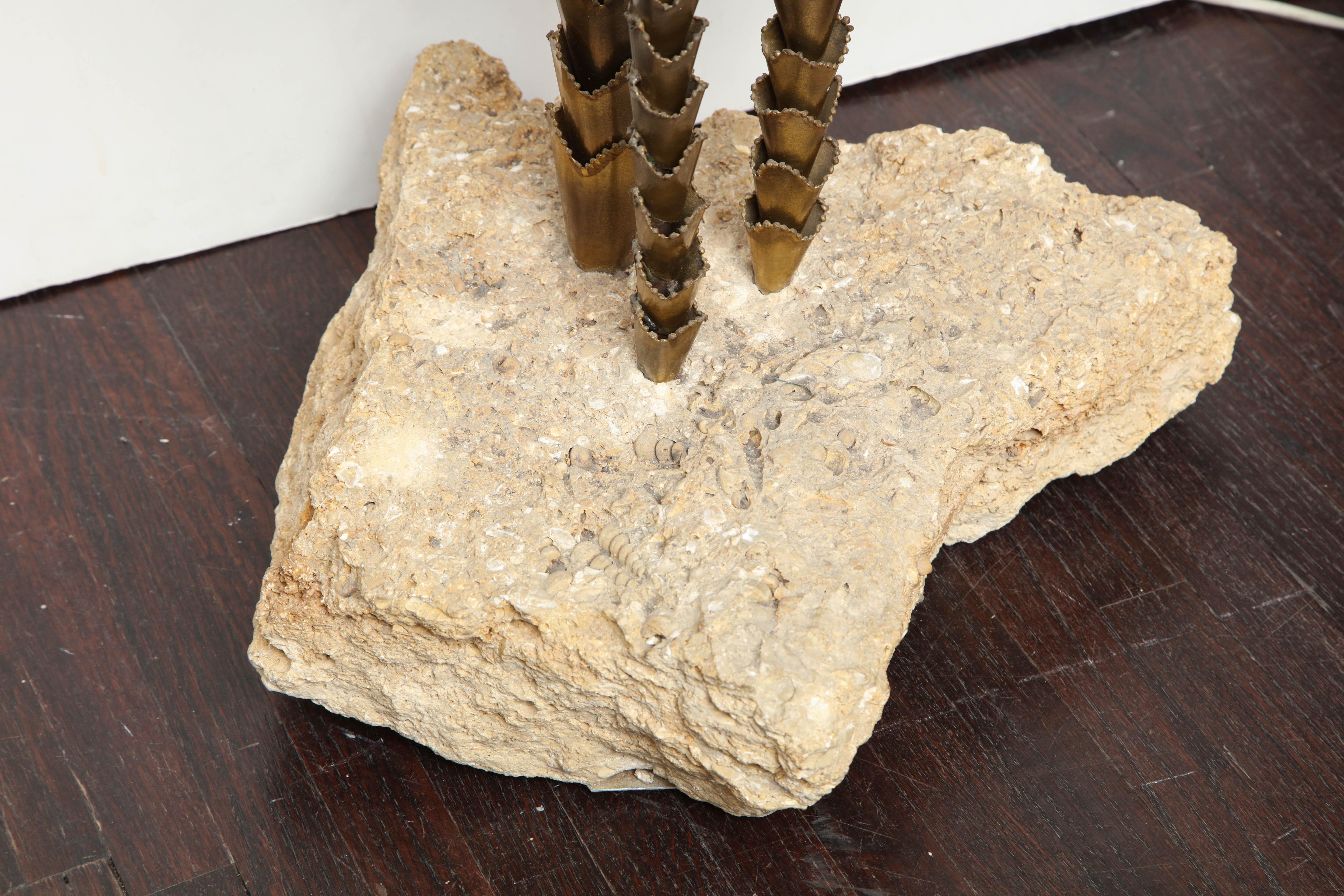 1970's French Brutalist Palm Tree Lamp with Natural Stone Base For Sale 8