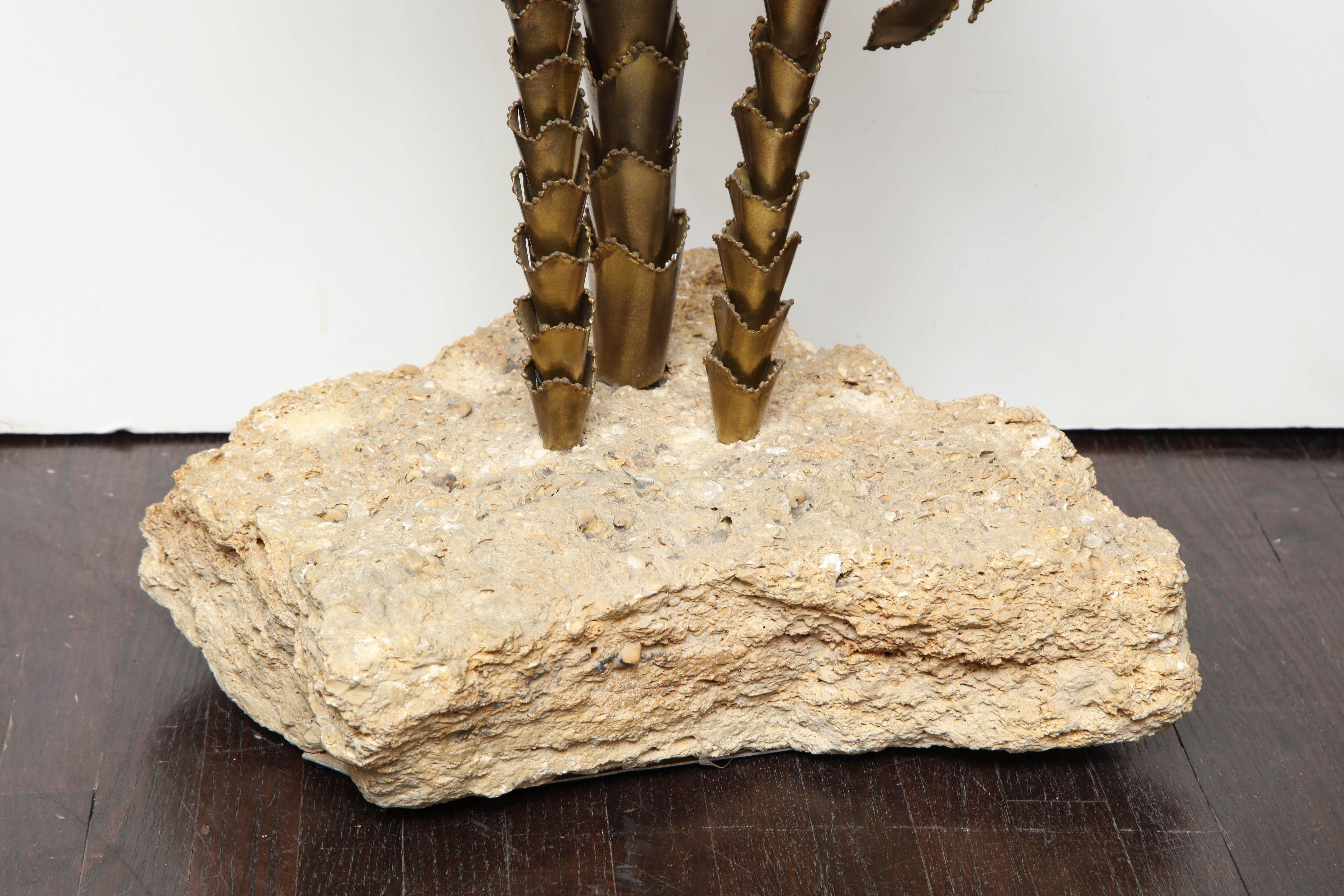1970's French Brutalist Palm Tree Lamp with Natural Stone Base For Sale 7