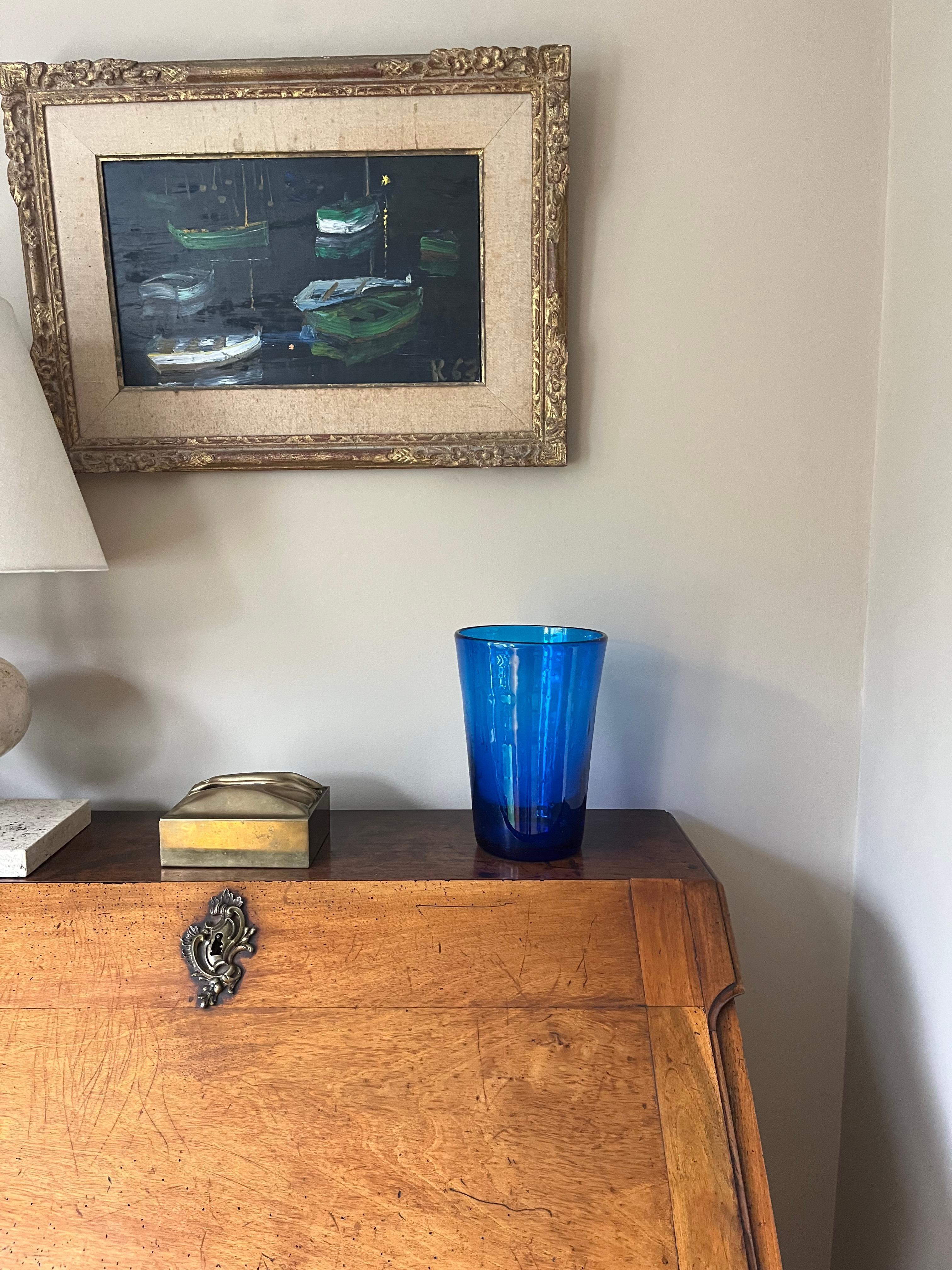 A beautiful deep blue bubble vase attributed to Biot. Good pontil mark.